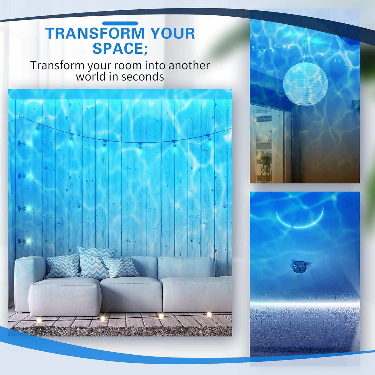 6 Pcs Water Effect Projector Light LED Ocean Wave Projector Water Wave Effect Night Light 360 Degree Rotating Room Lamp Lighting for Bedroom Under Sea Wedding Party Halloween Decoration (Blue)