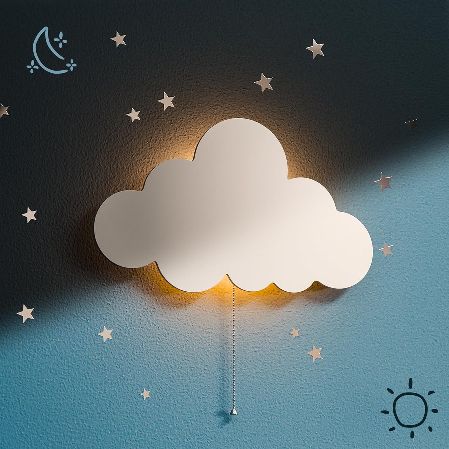 Tipperk 2 Pack - Floating Cloud Wall Lamp for Nursery & Kids Bedroom | Battery-Operated Hanging Night Lights