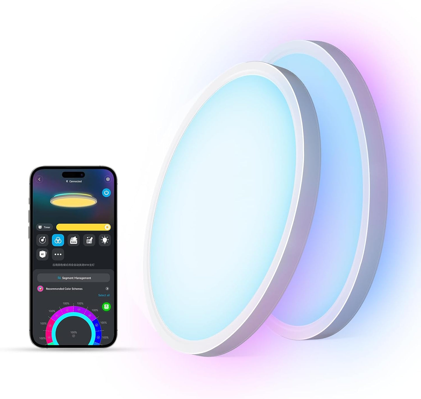 Govee Smart Ceiling Light, RGBIC LED Ceiling Light Fixture, 2400LM Flush Mount Light Fixture, DIY Colors, Works with Alexa, 2200K-6500K Ceiling Lights for Bedroom, Living Room, 12 Inch, 1 Pack