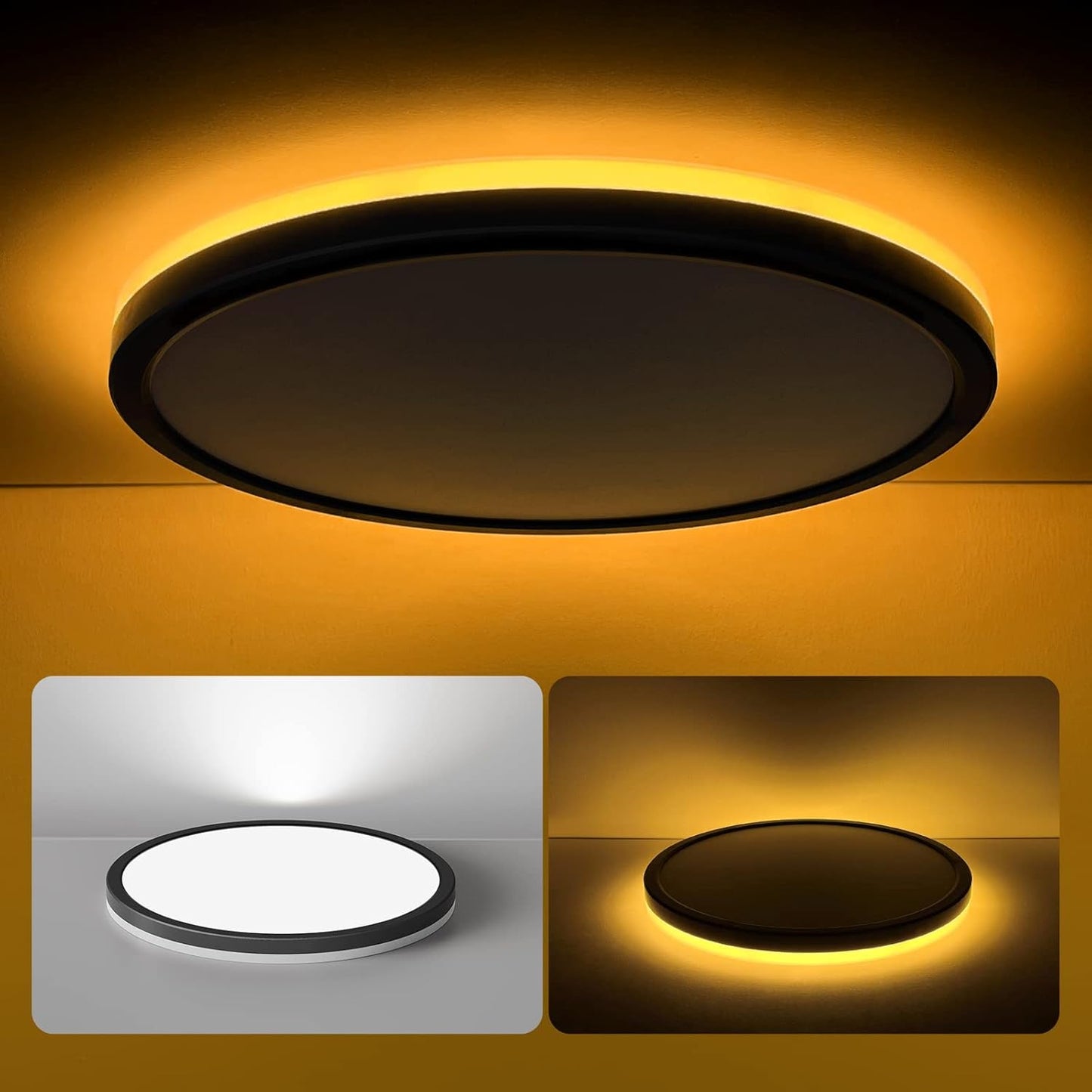 Matane 2Pack LED Flush Mount Ceiling Light Fixture with Night Light, 12inch 24W 2400LM 3000K/4000K/5000K Selectable, Dimmable LED Ceiling Lights for Bedroom, Dining Room, Kitchen, Round White