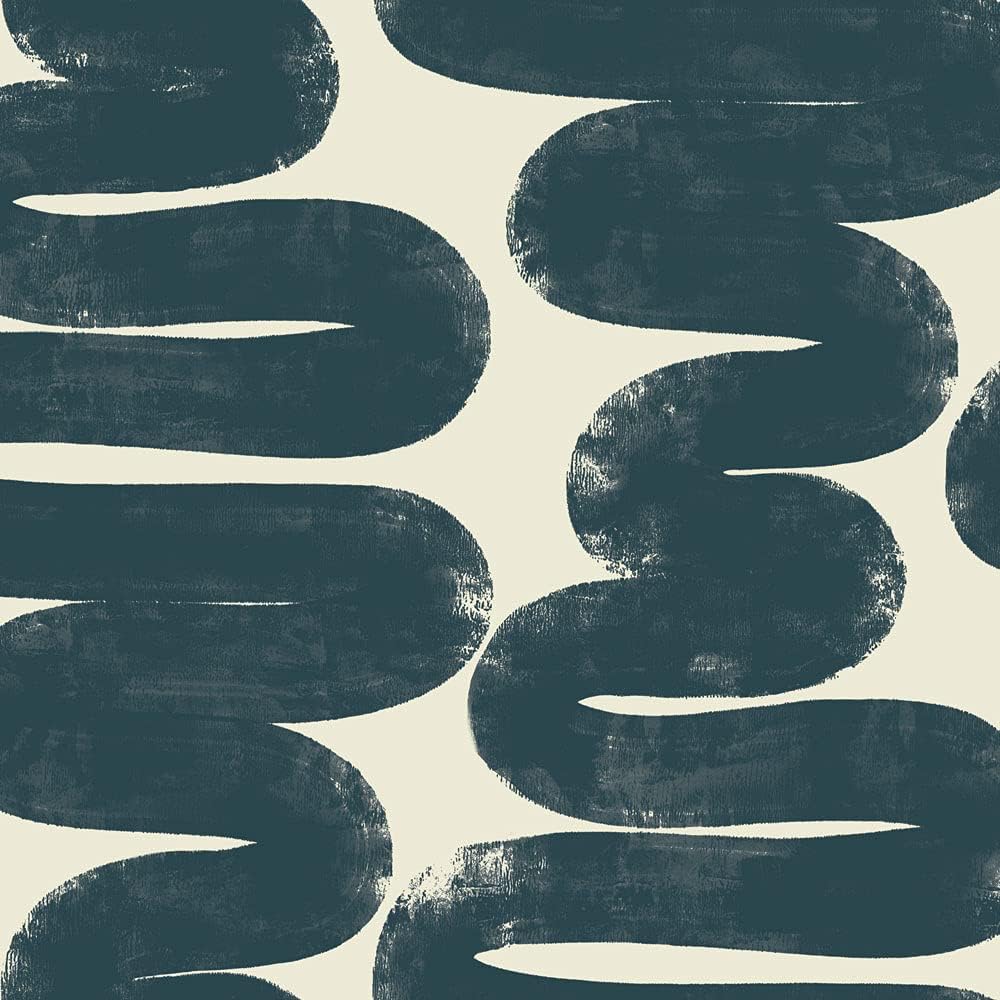 Tempaper x Bobby Berk White & Black Wiggle Room Removable Peel and Stick Wallpaper, 20.5 in X 16.5 ft, Made in The USA