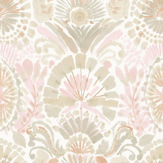 Tempaper Pink Bohemia Damask Removable Peel and Stick Boho Wallpaper, 20.5 in X 16.5 ft, Made in the USA