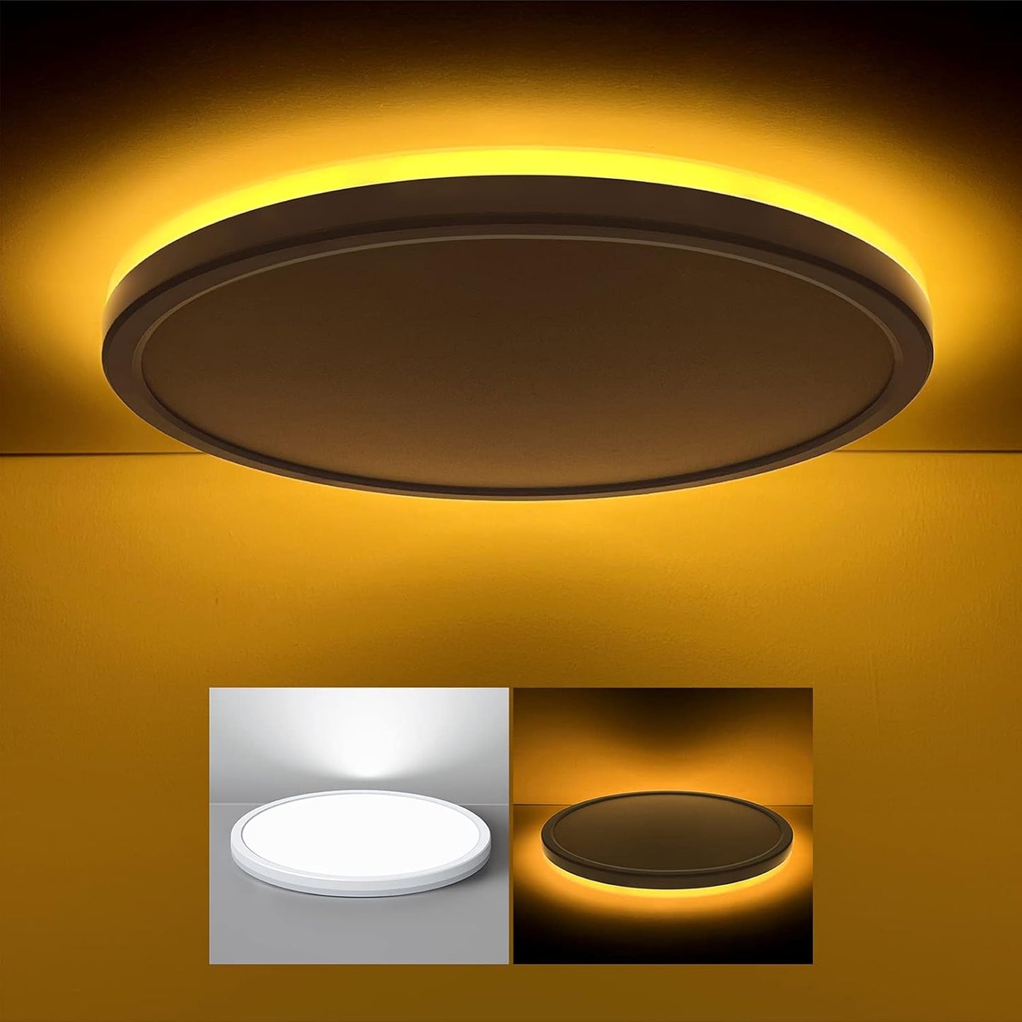 Matane 2Pack LED Flush Mount Ceiling Light Fixture with Night Light, 12inch 24W 2400LM 3000K/4000K/5000K Selectable, Dimmable LED Ceiling Lights for Bedroom, Dining Room, Kitchen, Round White