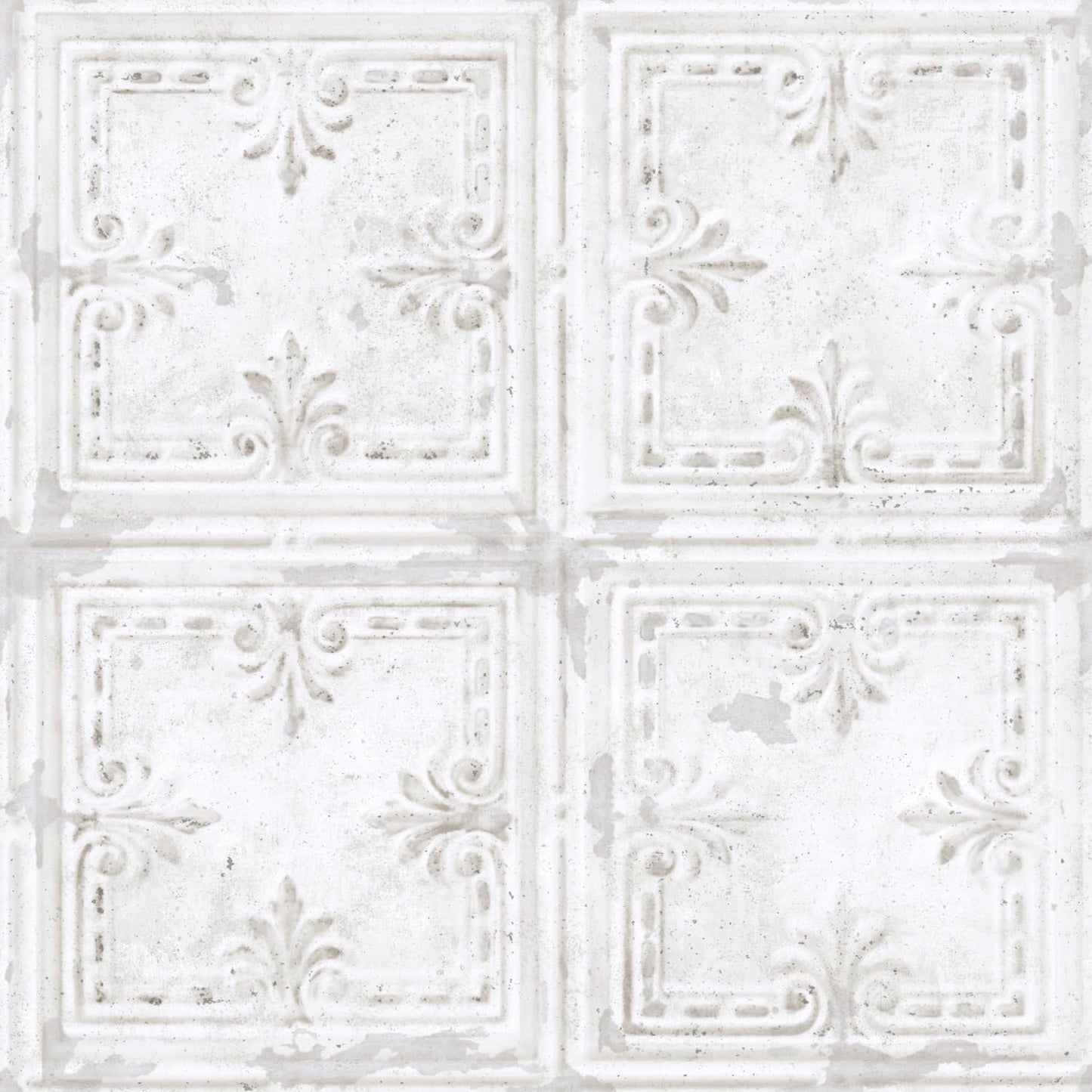 RoomMates RMK11209WP White Tin Tile Metallic Accent Peel and Stick Wallpaper