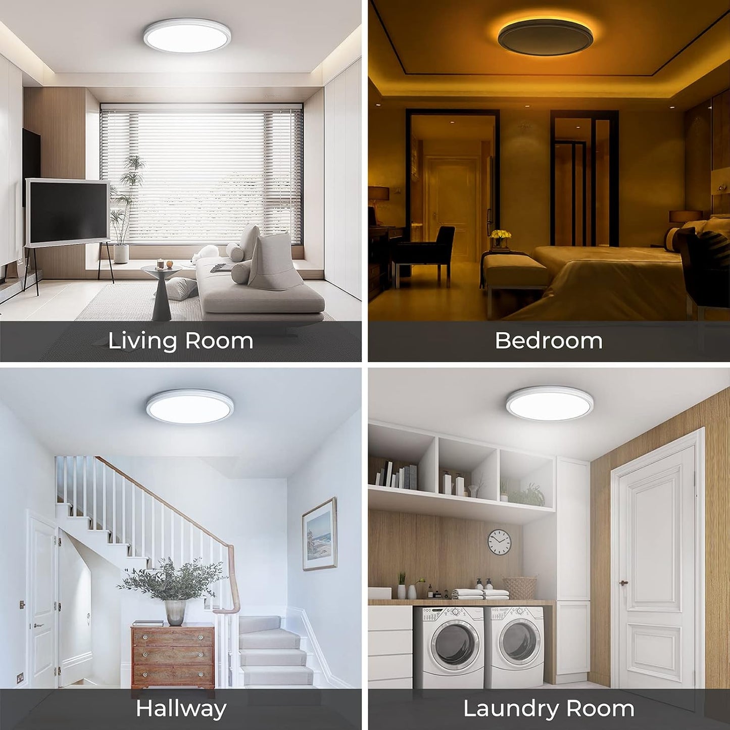 Matane 2Pack LED Flush Mount Ceiling Light Fixture with Night Light, 12inch 24W 2400LM 3000K/4000K/5000K Selectable, Dimmable LED Ceiling Lights for Bedroom, Dining Room, Kitchen, Round White
