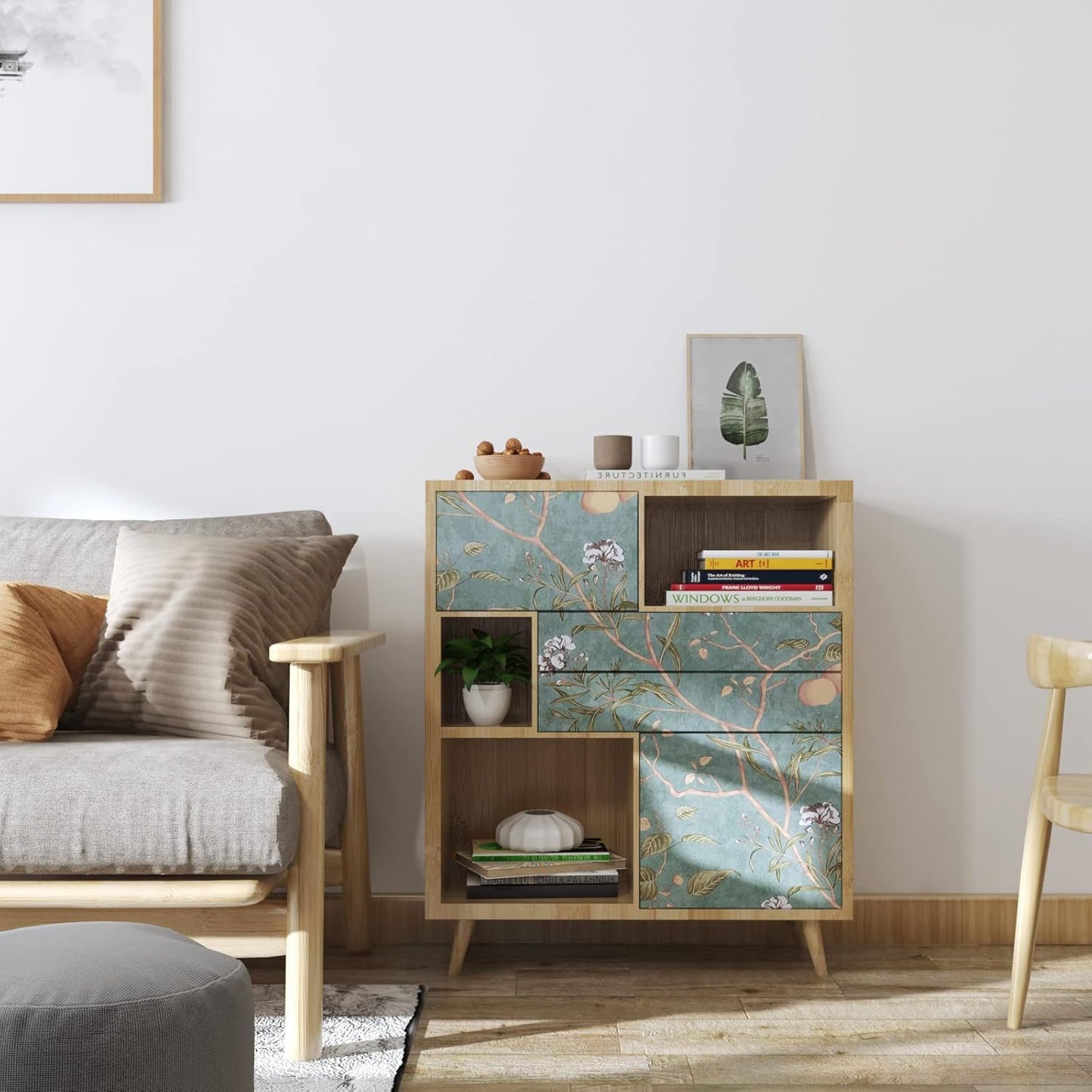 Green Leaf Wallpaper Peel and Stick Bird Wallpaper 17.5" x 393" Vintage Contact Paper Waterproof Self Adhesive Removable Boho Floral Wall Paper for Bedroom Walls Cabinet Locker