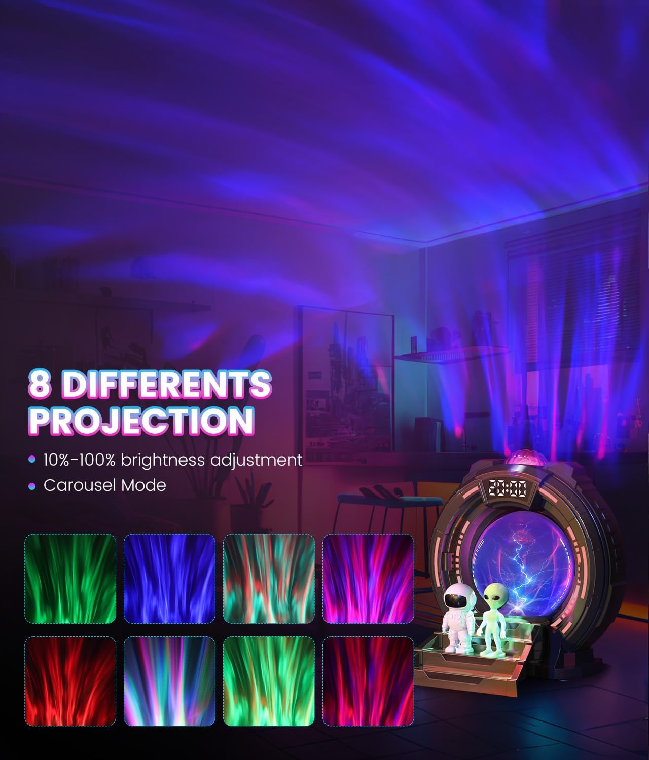 Northern Galaxy Light Projector with Plasma Ball,Remote Control LED Night Light Aurora Portal Projector with Bluetooth Speaker, White Noise, Timer - for Bedroom,Kids Room Gifts for Christmas