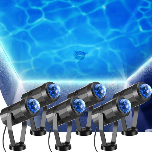 6 Pcs Water Effect Projector Light LED Ocean Wave Projector Water Wave Effect Night Light 360 Degree Rotating Room Lamp Lighting for Bedroom Under Sea Wedding Party Halloween Decoration (Blue)