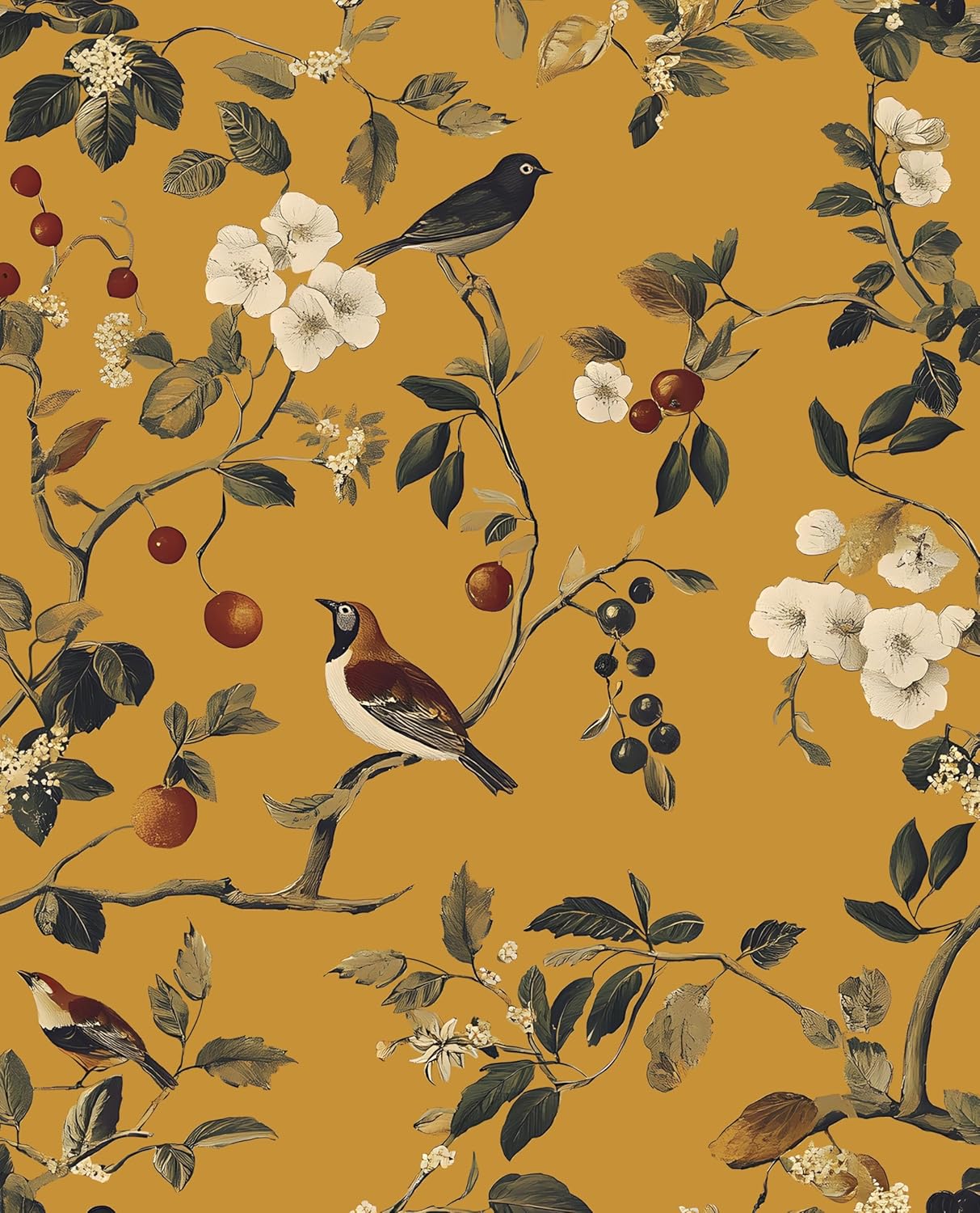 Green Leaf Wallpaper Peel and Stick Bird Wallpaper 17.5" x 393" Vintage Contact Paper Waterproof Self Adhesive Removable Boho Floral Wall Paper for Bedroom Walls Cabinet Locker