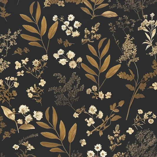 Dark Wallpaper Peel and Stick Black Floral Wallpaper 17.5'' x 393'' Gold Leaf Contact Paper Vinyl Waterproof Self Adhesive Boho Botanical Wall Paper for Bedroom Shlef Cabinet Décor