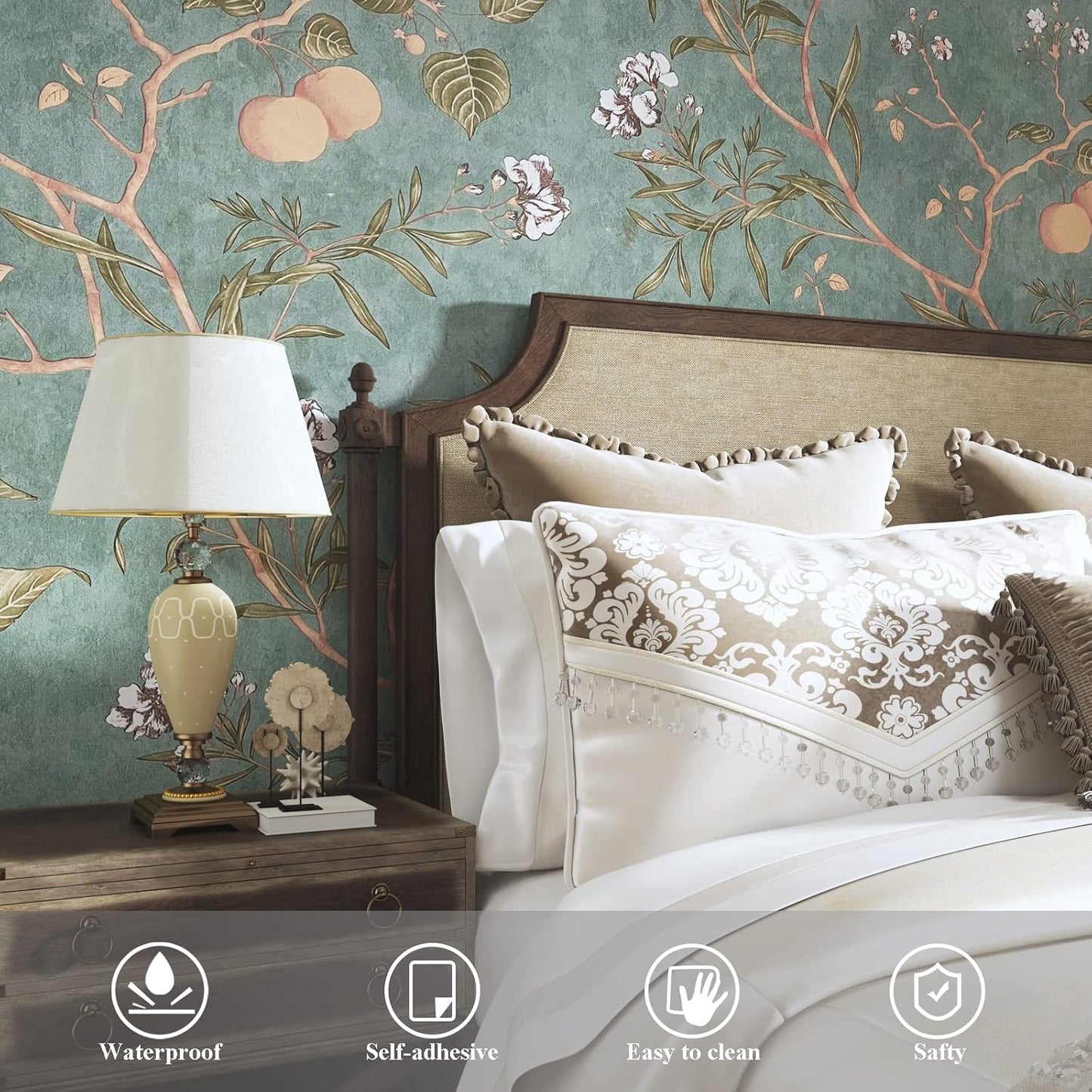Green Leaf Wallpaper Peel and Stick Bird Wallpaper 17.5" x 393" Vintage Contact Paper Waterproof Self Adhesive Removable Boho Floral Wall Paper for Bedroom Walls Cabinet Locker