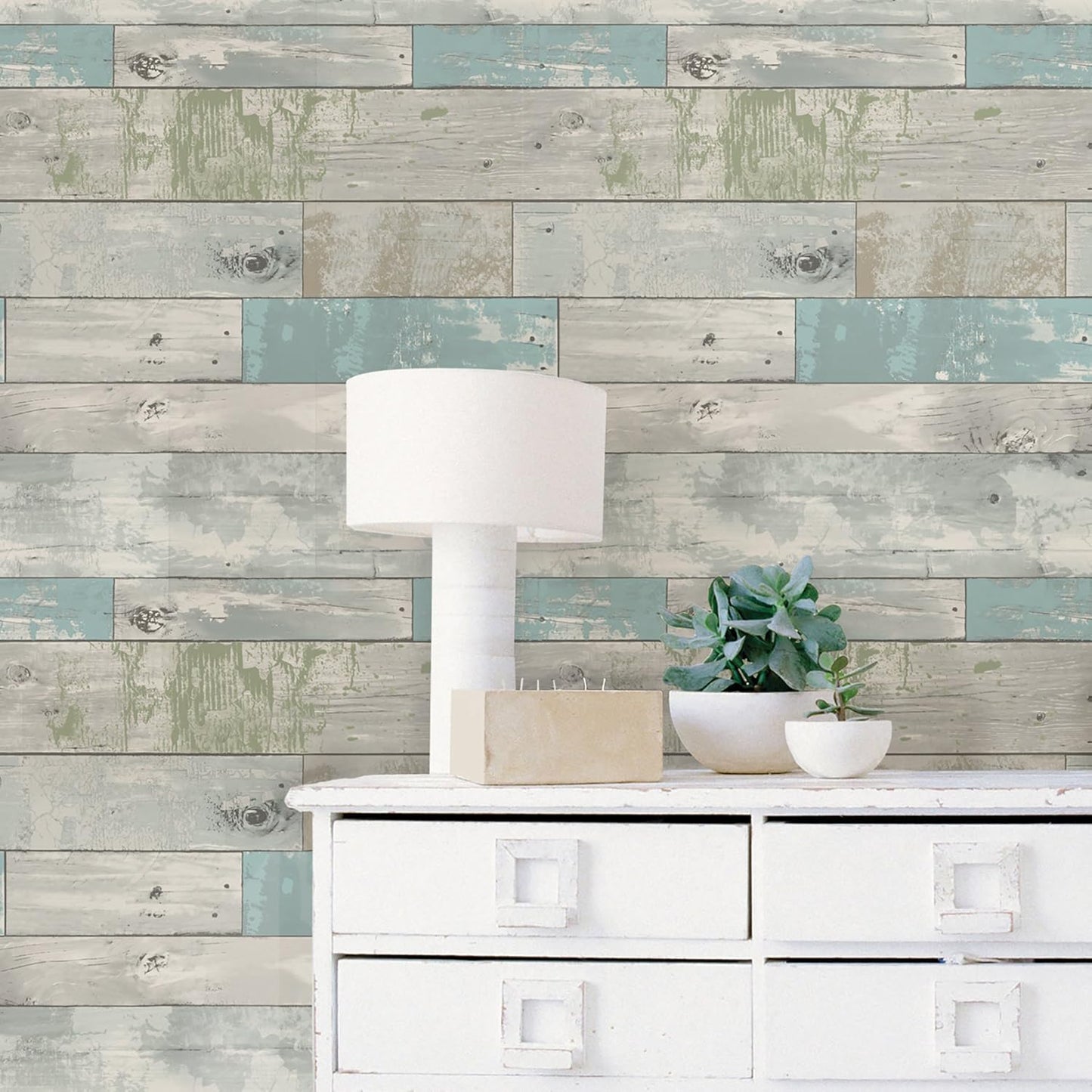 NuWallpaper NU3126 Beachwood Peel & Stick Wallpaper, Multicolor , Blue