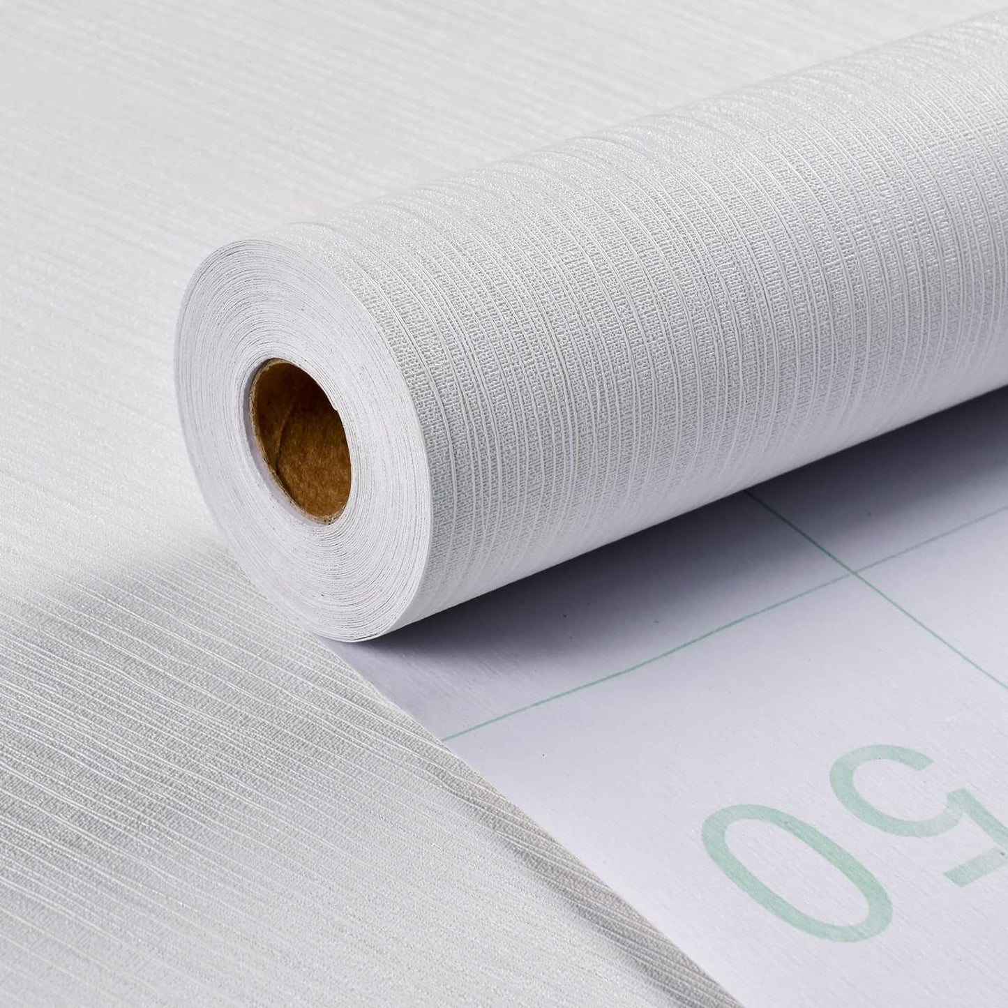 Haimin Grasscloth Textured Wallpaper 24in X 393in Fabric Contact Paper White Wall Paper Linen Peel and Stick Self-Adhesive Thick Vinyl Embossed Film Wallpaper (White)