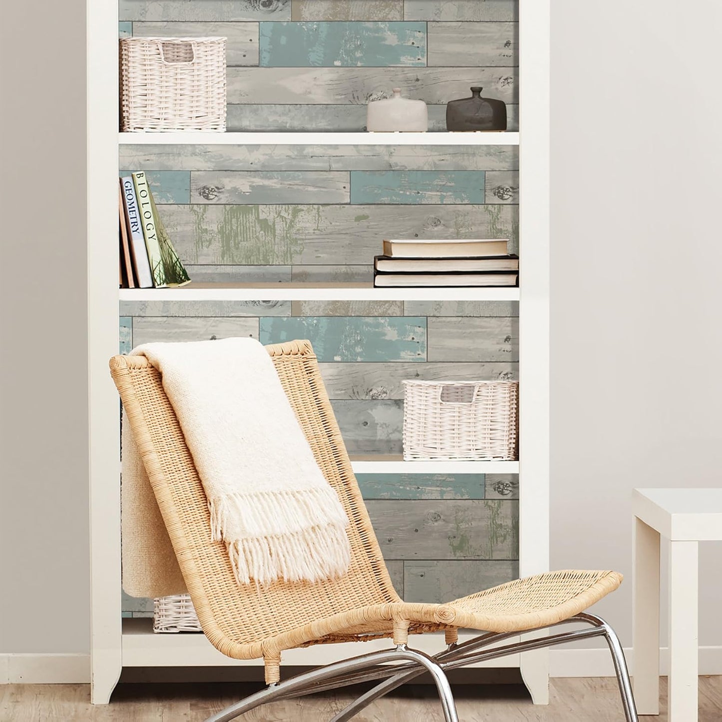 NuWallpaper NU3126 Beachwood Peel & Stick Wallpaper, Multicolor , Blue