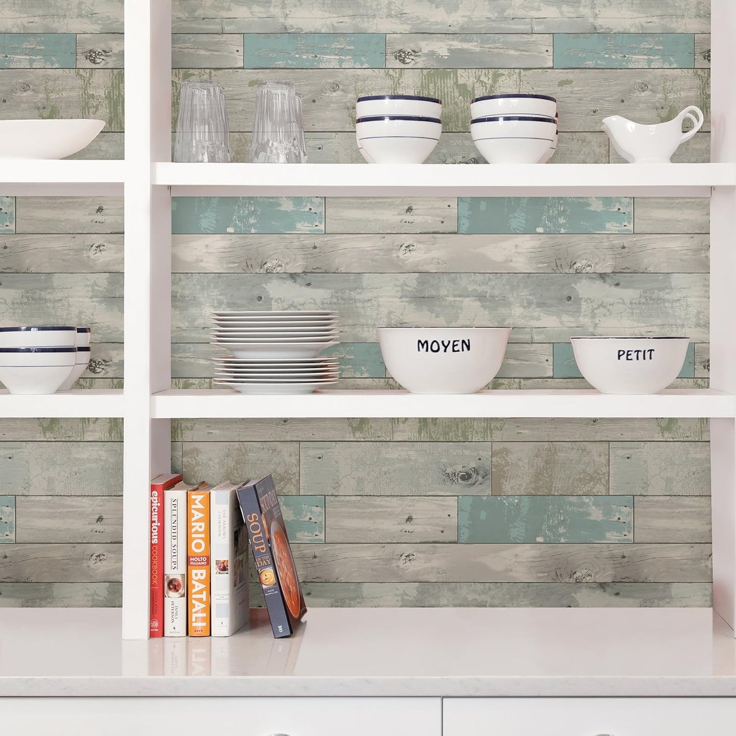 NuWallpaper NU3126 Beachwood Peel & Stick Wallpaper, Multicolor , Blue