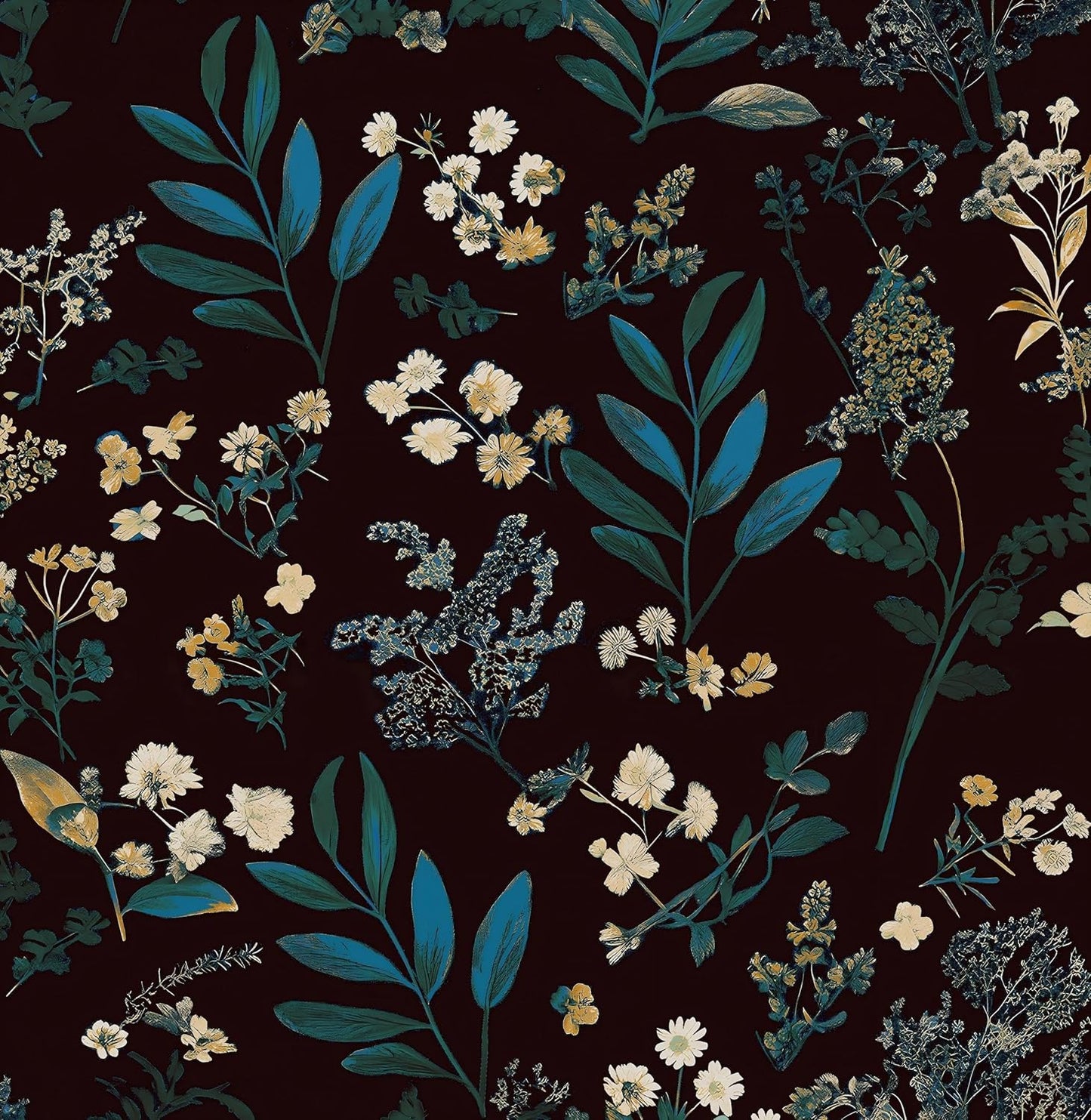 Dark Wallpaper Peel and Stick Black Floral Wallpaper 17.5'' x 393'' Gold Leaf Contact Paper Vinyl Waterproof Self Adhesive Boho Botanical Wall Paper for Bedroom Shlef Cabinet Décor