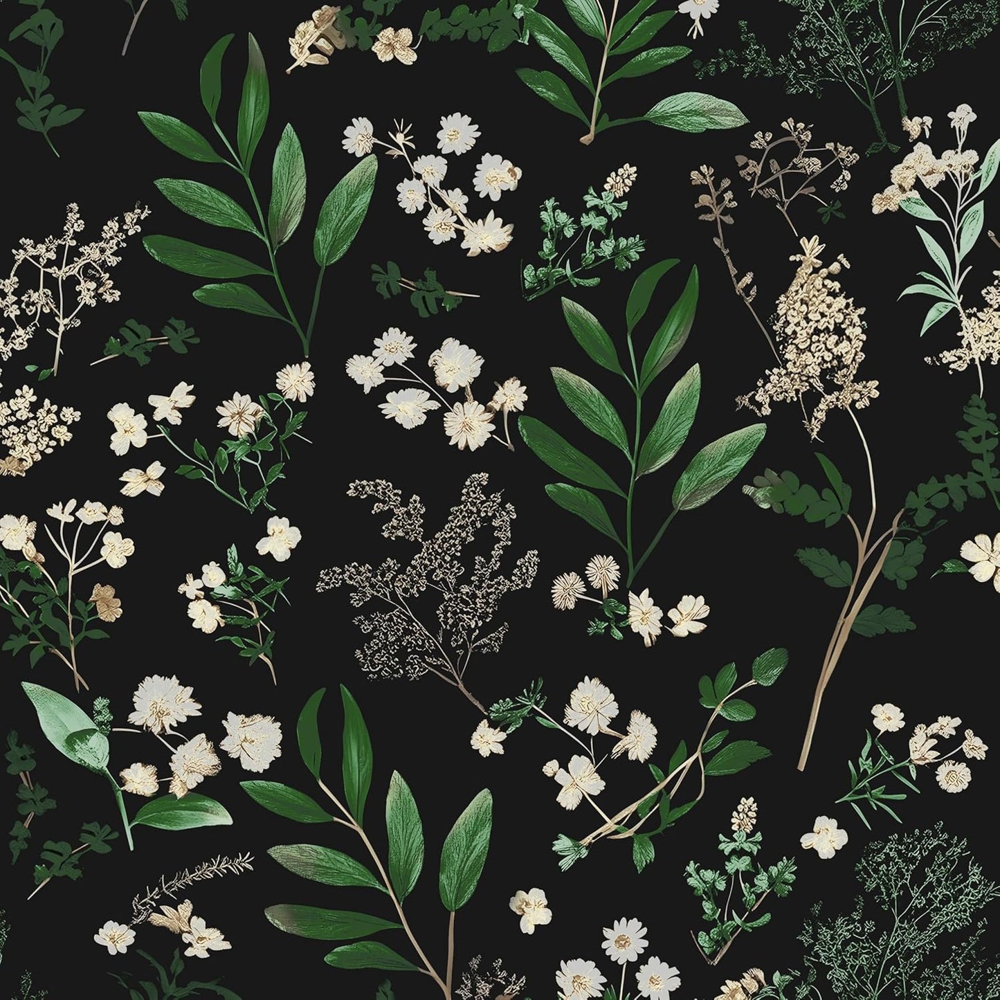 Dark Wallpaper Peel and Stick Black Floral Wallpaper 17.5'' x 393'' Gold Leaf Contact Paper Vinyl Waterproof Self Adhesive Boho Botanical Wall Paper for Bedroom Shlef Cabinet Décor