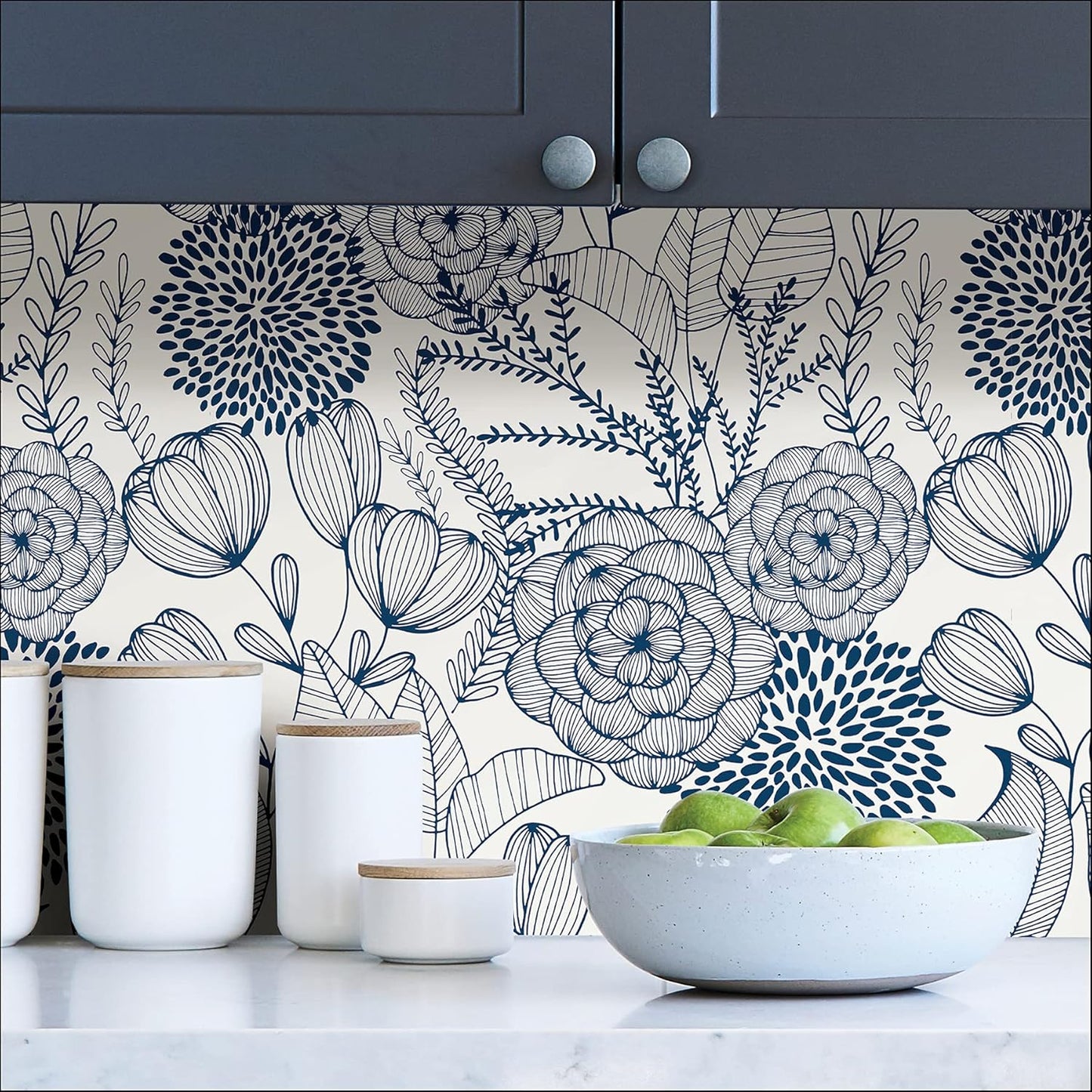 NuWallpaper NUS3830 Navy Secret Garden Peel & Stick Wallpaper, Blue