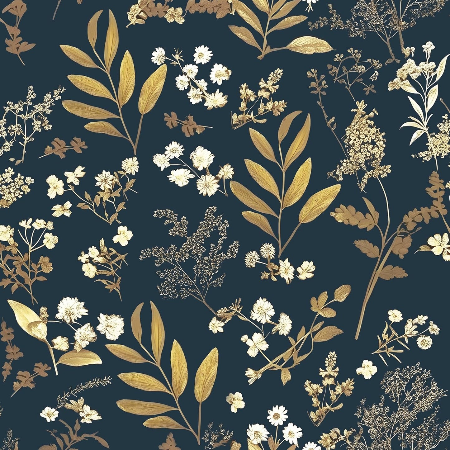 Dark Wallpaper Peel and Stick Black Floral Wallpaper 17.5'' x 393'' Gold Leaf Contact Paper Vinyl Waterproof Self Adhesive Boho Botanical Wall Paper for Bedroom Shlef Cabinet Décor
