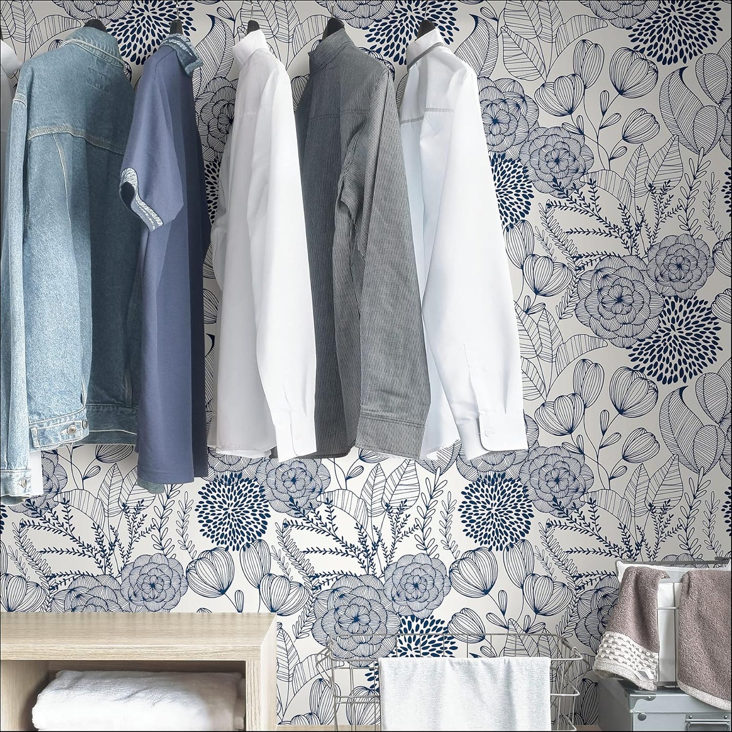 NuWallpaper NUS3830 Navy Secret Garden Peel & Stick Wallpaper, Blue