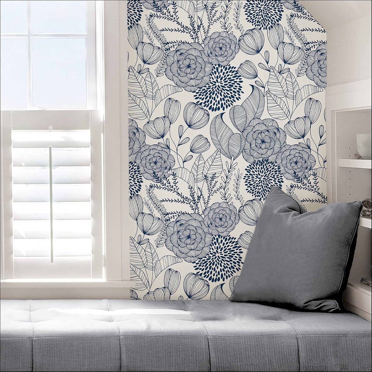 NuWallpaper NUS3830 Navy Secret Garden Peel & Stick Wallpaper, Blue