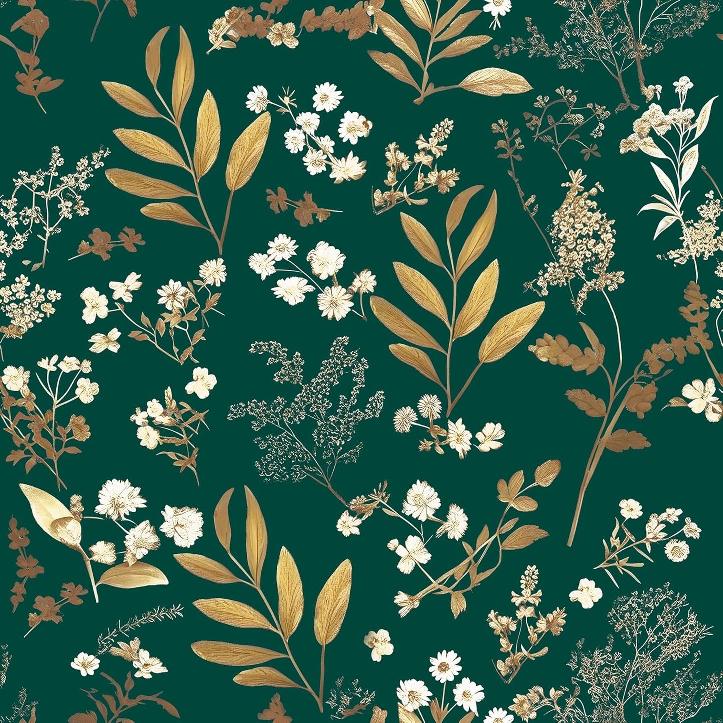 Dark Wallpaper Peel and Stick Black Floral Wallpaper 17.5'' x 393'' Gold Leaf Contact Paper Vinyl Waterproof Self Adhesive Boho Botanical Wall Paper for Bedroom Shlef Cabinet Décor