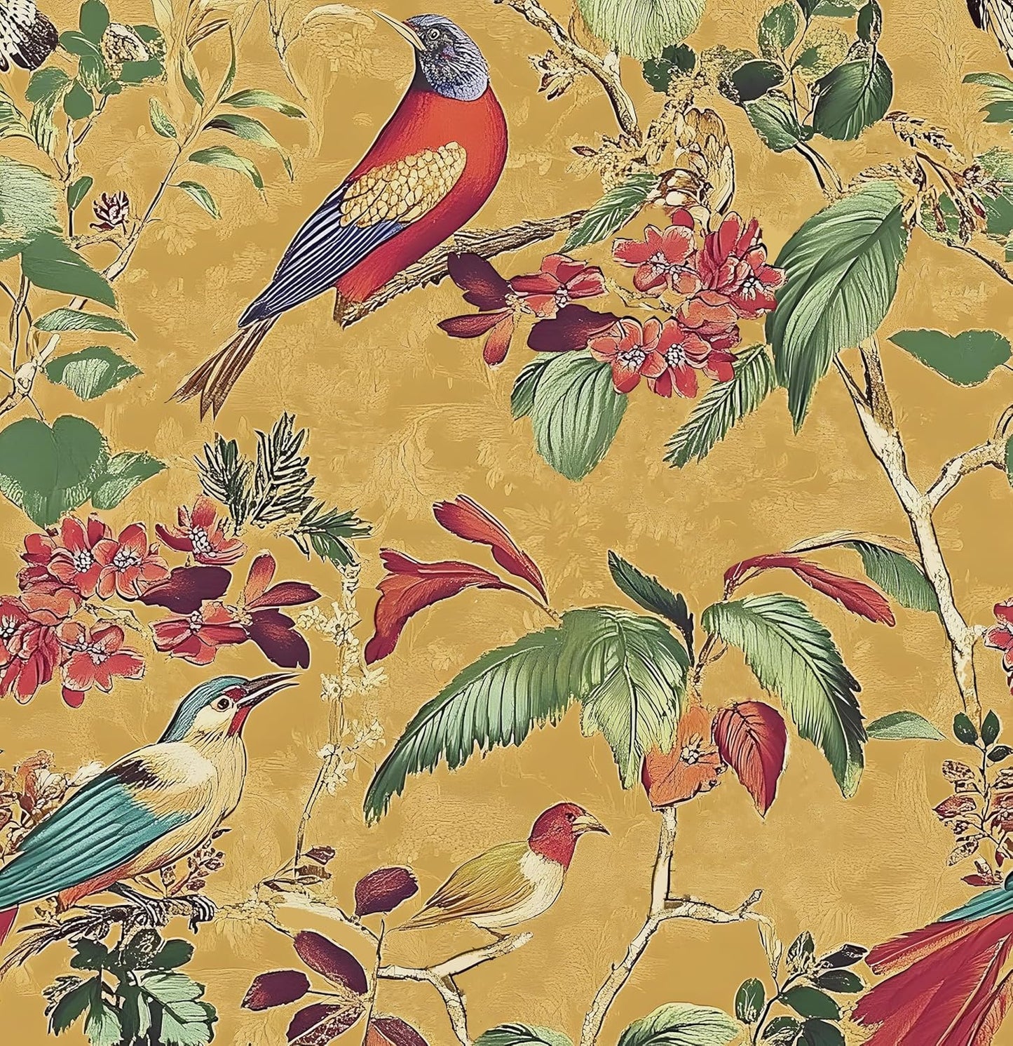 Green Leaf Wallpaper Peel and Stick Bird Wallpaper 17.5" x 393" Vintage Contact Paper Waterproof Self Adhesive Removable Boho Floral Wall Paper for Bedroom Walls Cabinet Locker